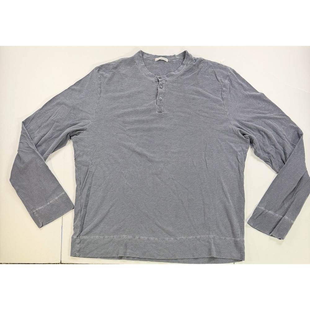 James Perse Standard Henley Long Sleeve Shirt Gray Blue Cotton Tee 2XL